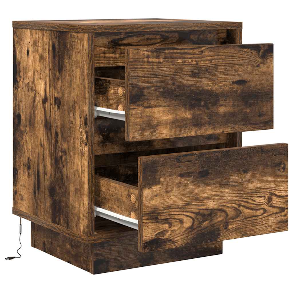 vidaXL Bedside Cabinets with LED Lights 2 pcs Smoked Oak 38x34x50 cm