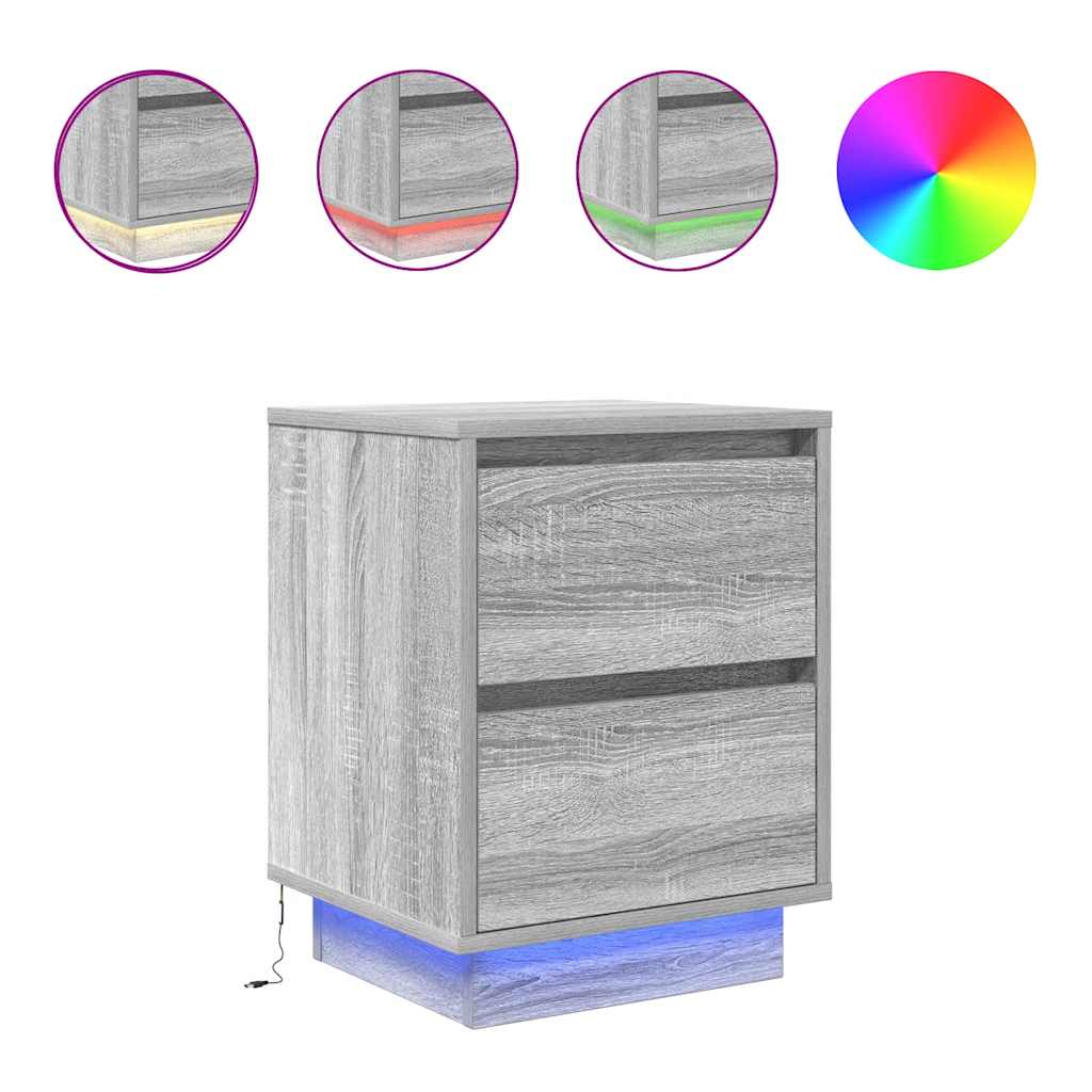 Bedside Cabinets with LED Lights 2 pcs Grey Sonoma 38x34x50 cm
