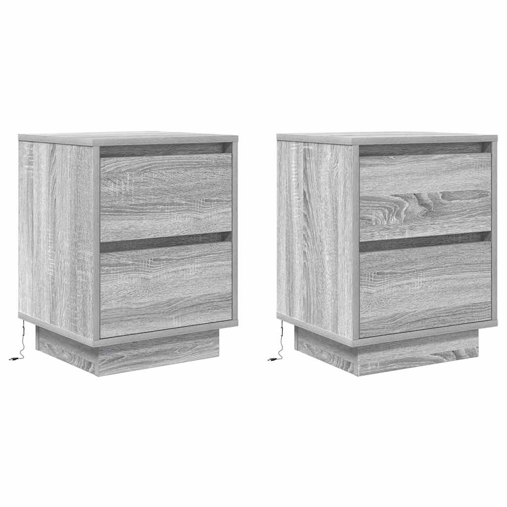 Bedside Cabinets with LED Lights 2 pcs Grey Sonoma 38x34x50 cm