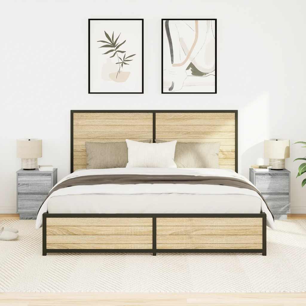 Bedside Cabinets with LED Lights 2 pcs Grey Sonoma 38x34x50 cm