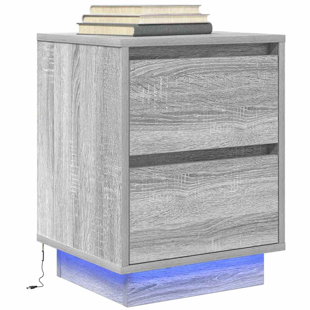 vidaXL Bedside Cabinets with LED Lights 2 pcs Grey Sonoma 38x34x50 cm