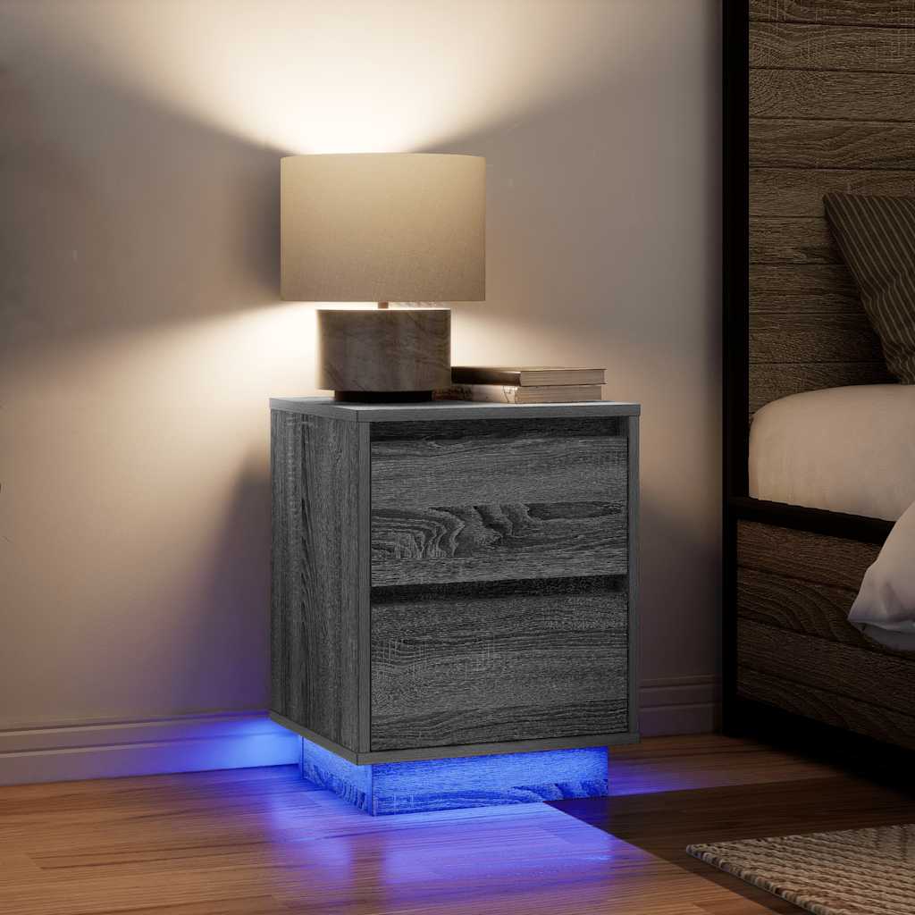 vidaXL Bedside Cabinets with LED Lights 2 pcs Grey Sonoma 38x34x50 cm