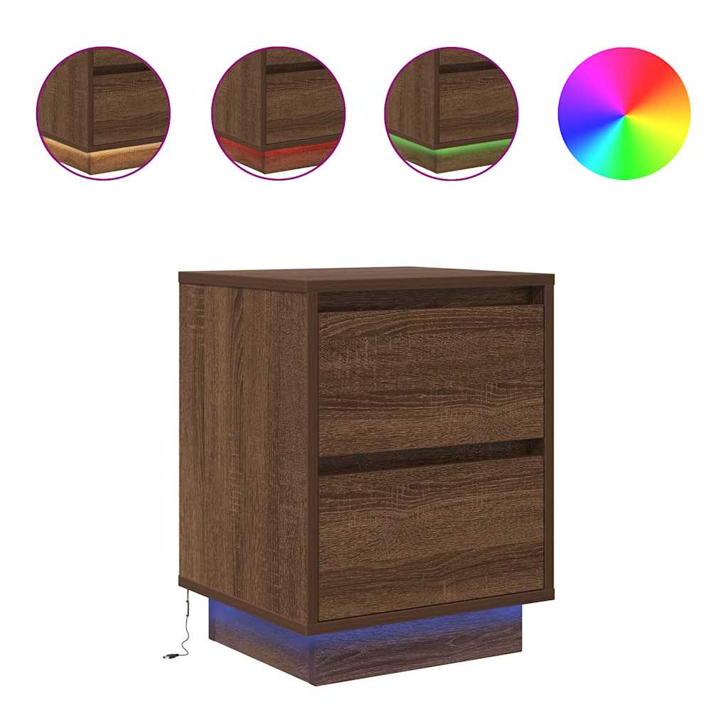 vidaXL Bedside Cabinets with LED Lights 2 pcs Brown Oak 38x34x50 cm