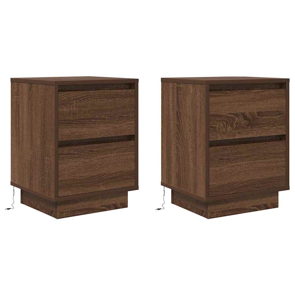 vidaXL Bedside Cabinets with LED Lights 2 pcs Brown Oak 38x34x50 cm