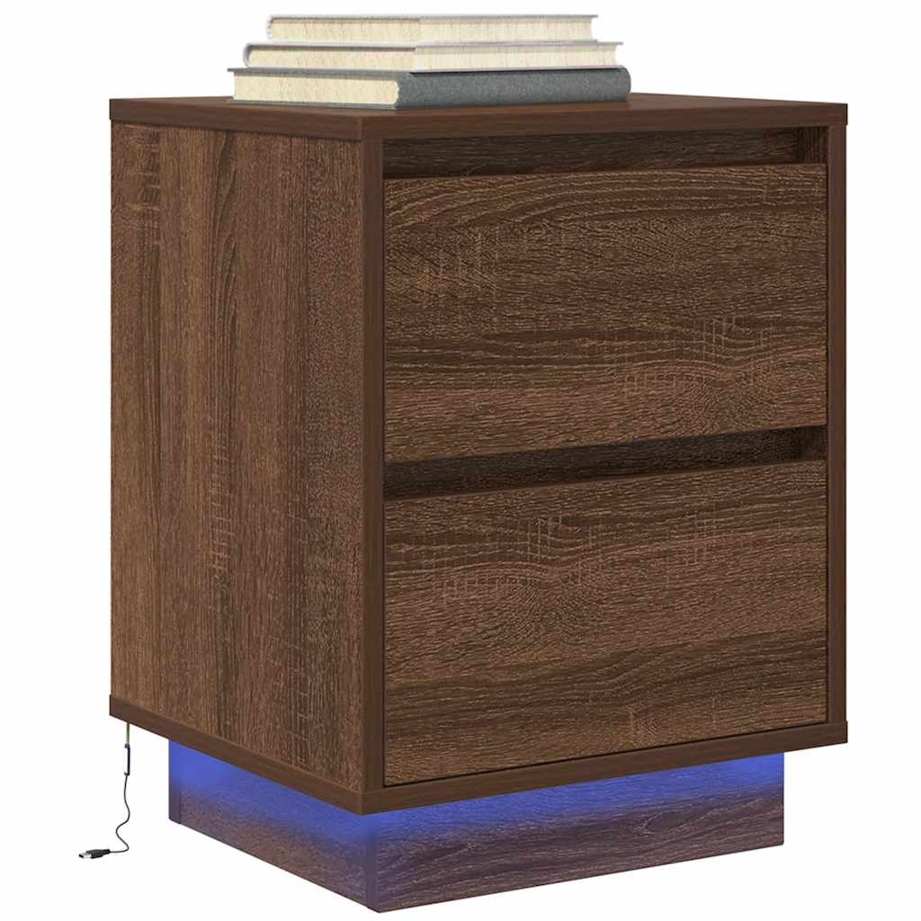 vidaXL Bedside Cabinets with LED Lights 2 pcs Brown Oak 38x34x50 cm