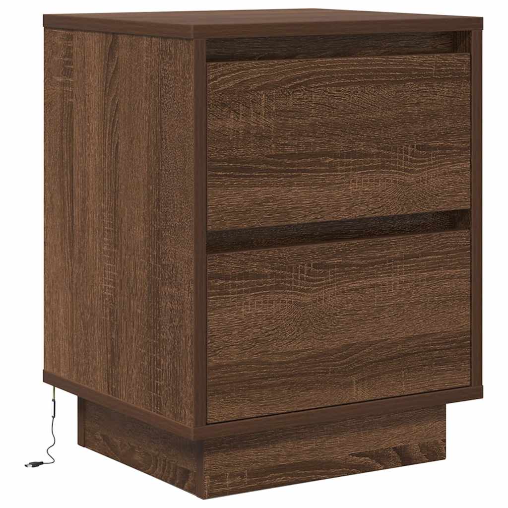 vidaXL Bedside Cabinets with LED Lights 2 pcs Brown Oak 38x34x50 cm