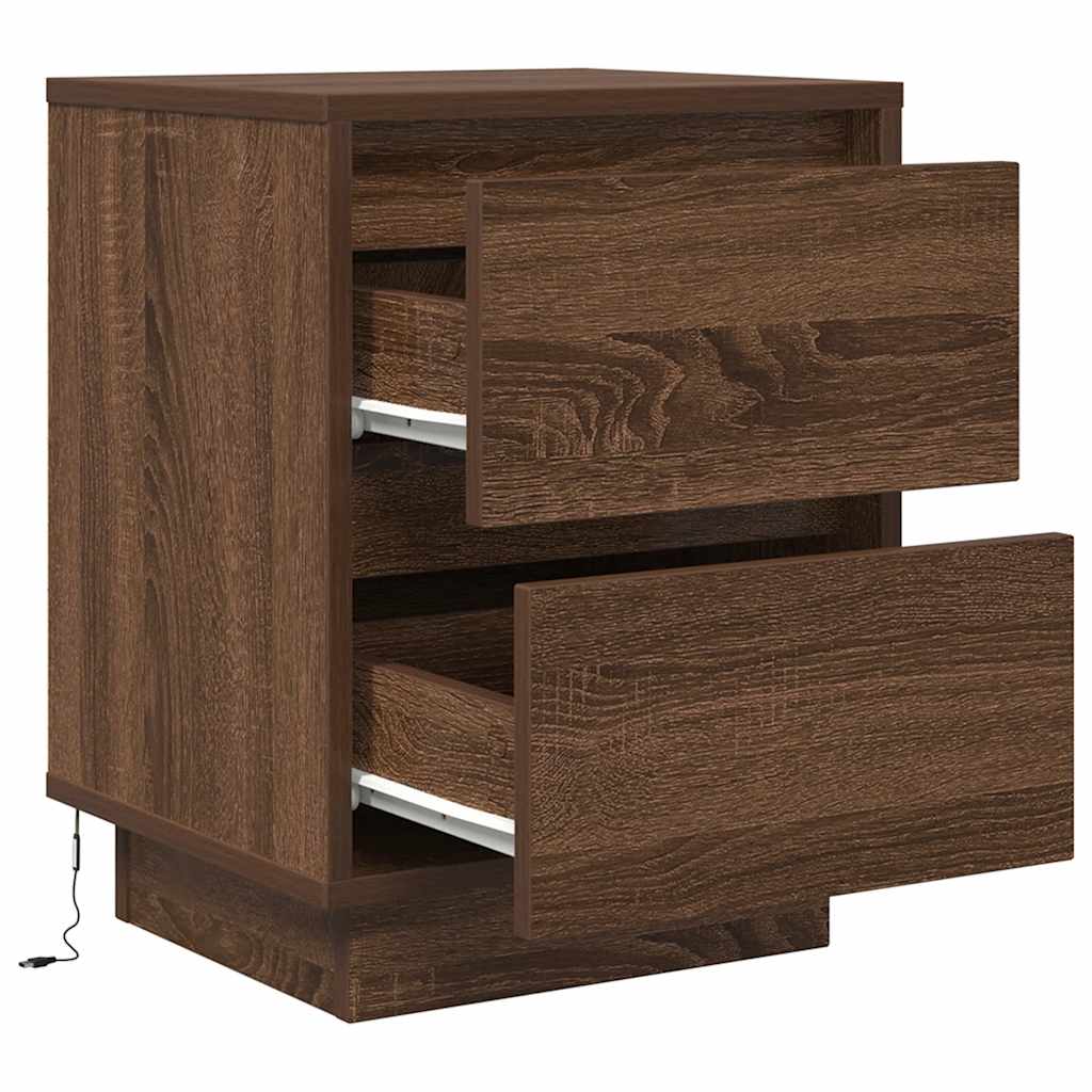 vidaXL Bedside Cabinets with LED Lights 2 pcs Brown Oak 38x34x50 cm