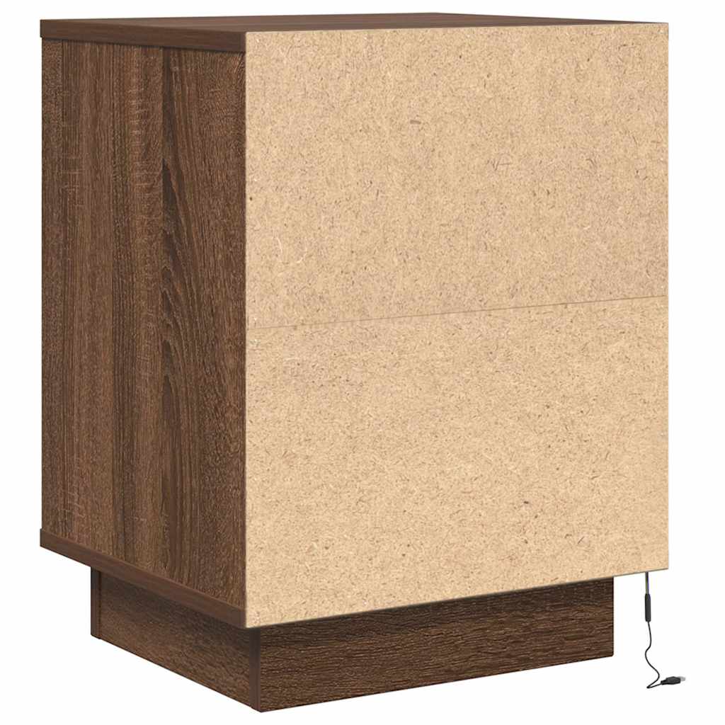 vidaXL Bedside Cabinets with LED Lights 2 pcs Brown Oak 38x34x50 cm