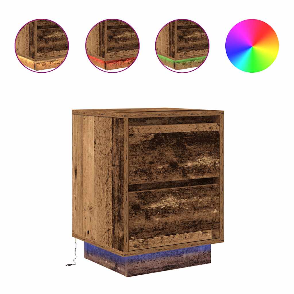 vidaXL Bedside Cabinets with LED Lights 2 pcs Old Wood 38x34x50 cm