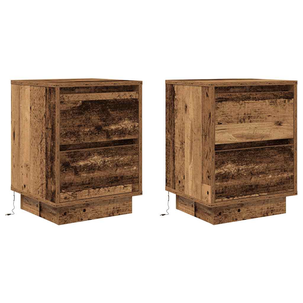 vidaXL Bedside Cabinets with LED Lights 2 pcs Old Wood 38x34x50 cm