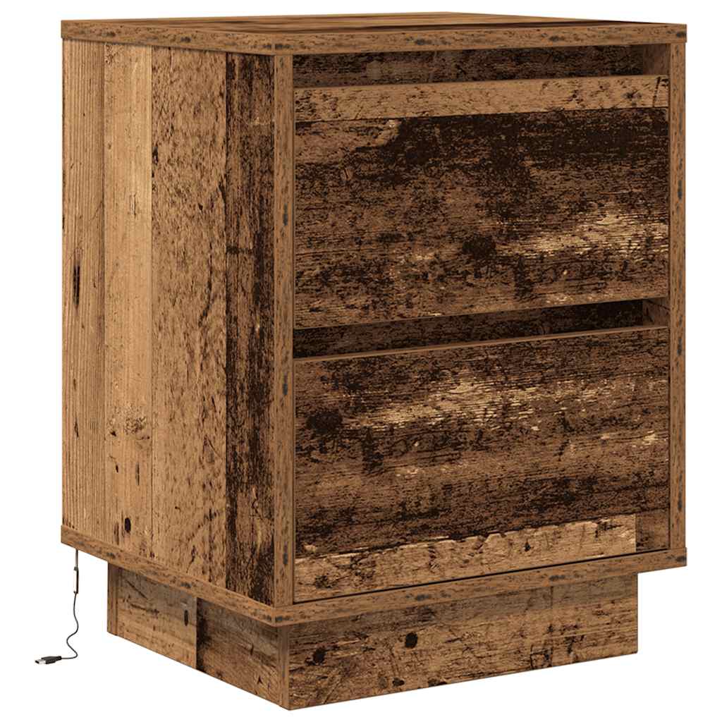 vidaXL Bedside Cabinets with LED Lights 2 pcs Old Wood 38x34x50 cm