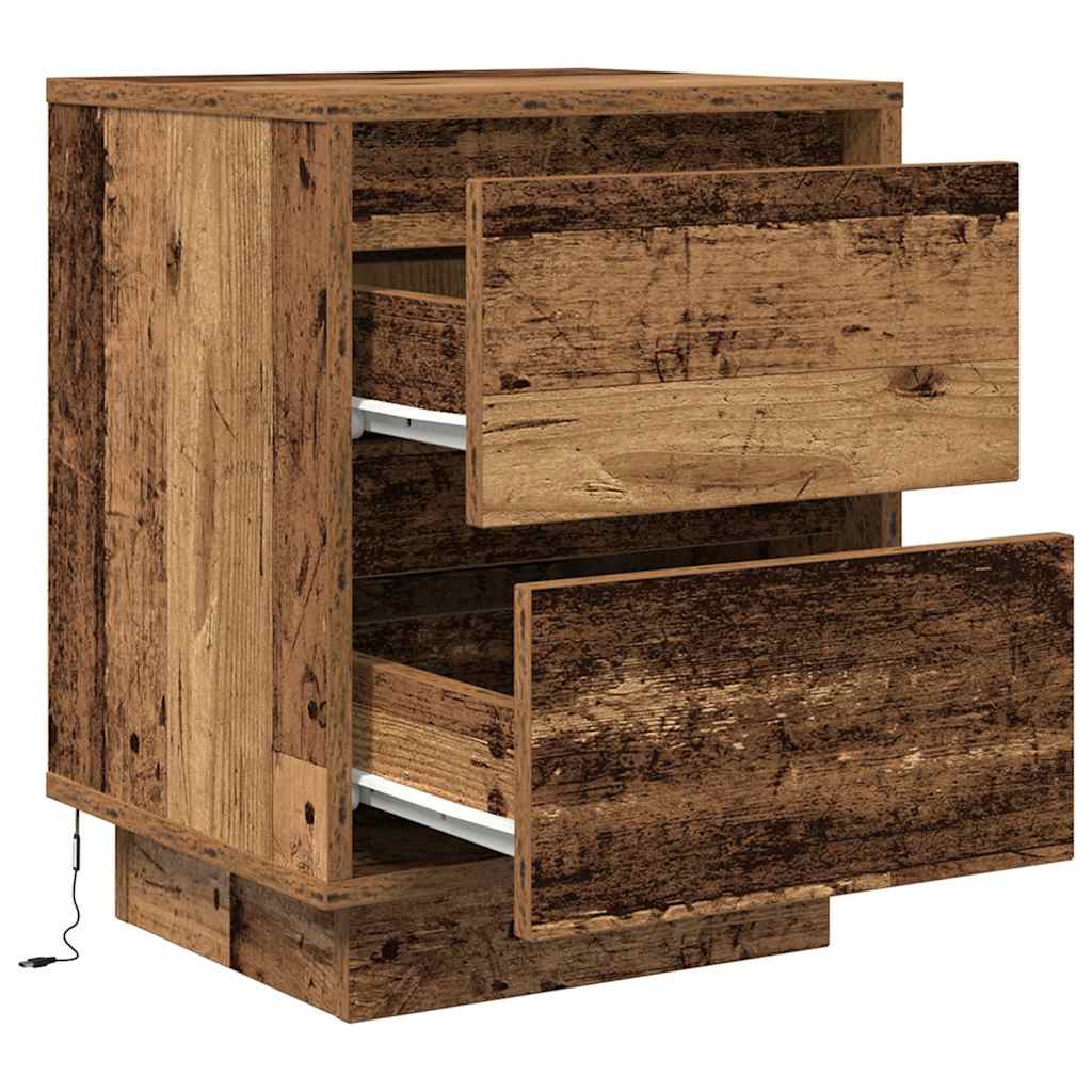 vidaXL Bedside Cabinets with LED Lights 2 pcs Old Wood 38x34x50 cm