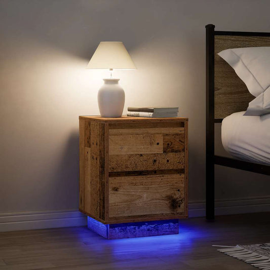 vidaXL Bedside Cabinets with LED Lights 2 pcs Old Wood 38x34x50 cm