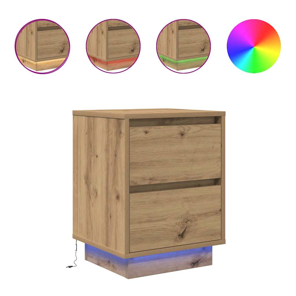 vidaXL Bedside Cabinets with LED Lights 2 pcs Artisan Oak 38x34x50 cm