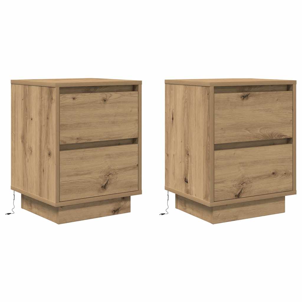 vidaXL Bedside Cabinets with LED Lights 2 pcs Artisan Oak 38x34x50 cm