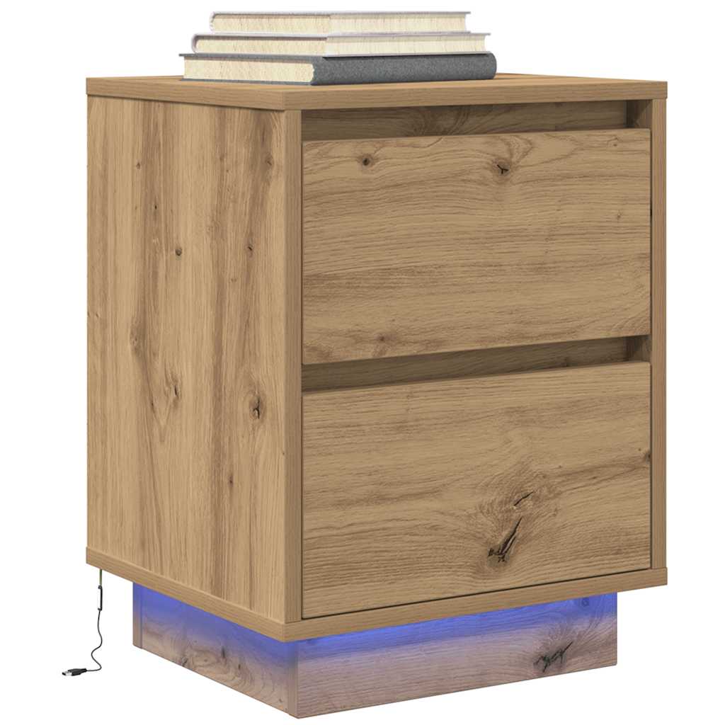 vidaXL Bedside Cabinets with LED Lights 2 pcs Artisan Oak 38x34x50 cm