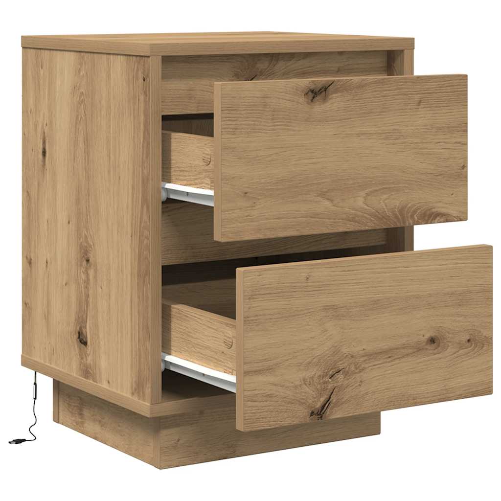 vidaXL Bedside Cabinets with LED Lights 2 pcs Artisan Oak 38x34x50 cm