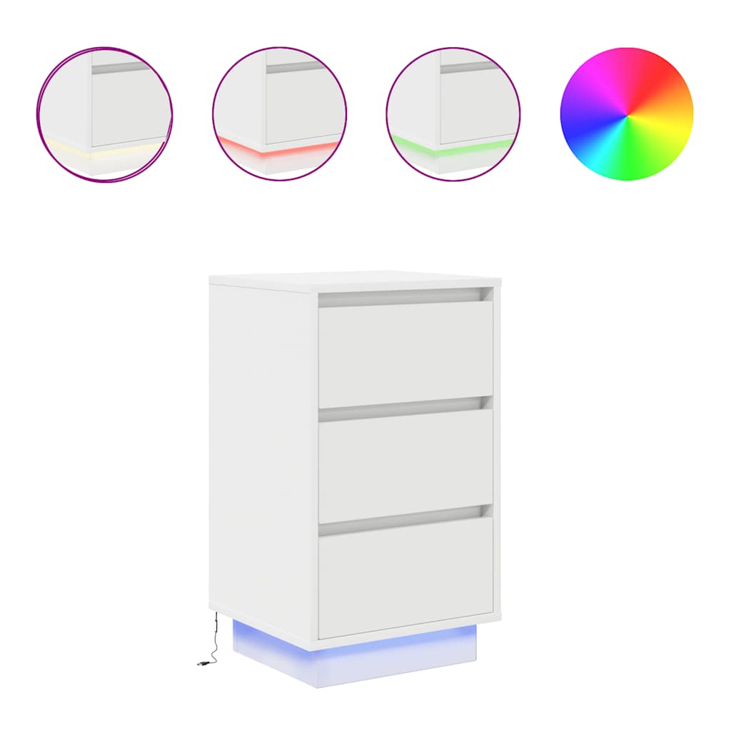 vidaXL Bedside Cabinet with LED Lights White 38x34x65 cm