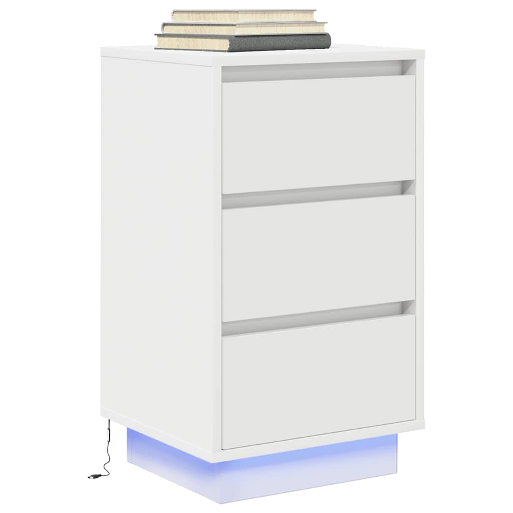 vidaXL Bedside Cabinet with LED Lights White 38x34x65 cm