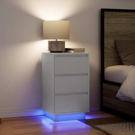 vidaXL Bedside Cabinet with LED Lights White 38x34x65 cm