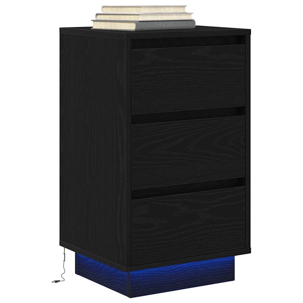 vidaXL Bedside Cabinet with LED Lights Black 38x34x65 cm