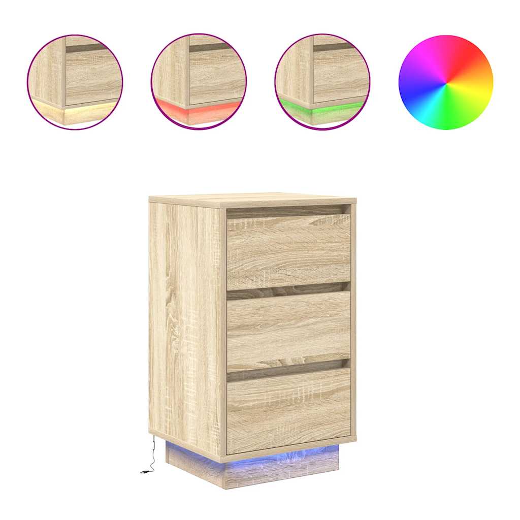 vidaXL Bedside Cabinet with LED Lights Sonoma Oak 38x34x65 cm