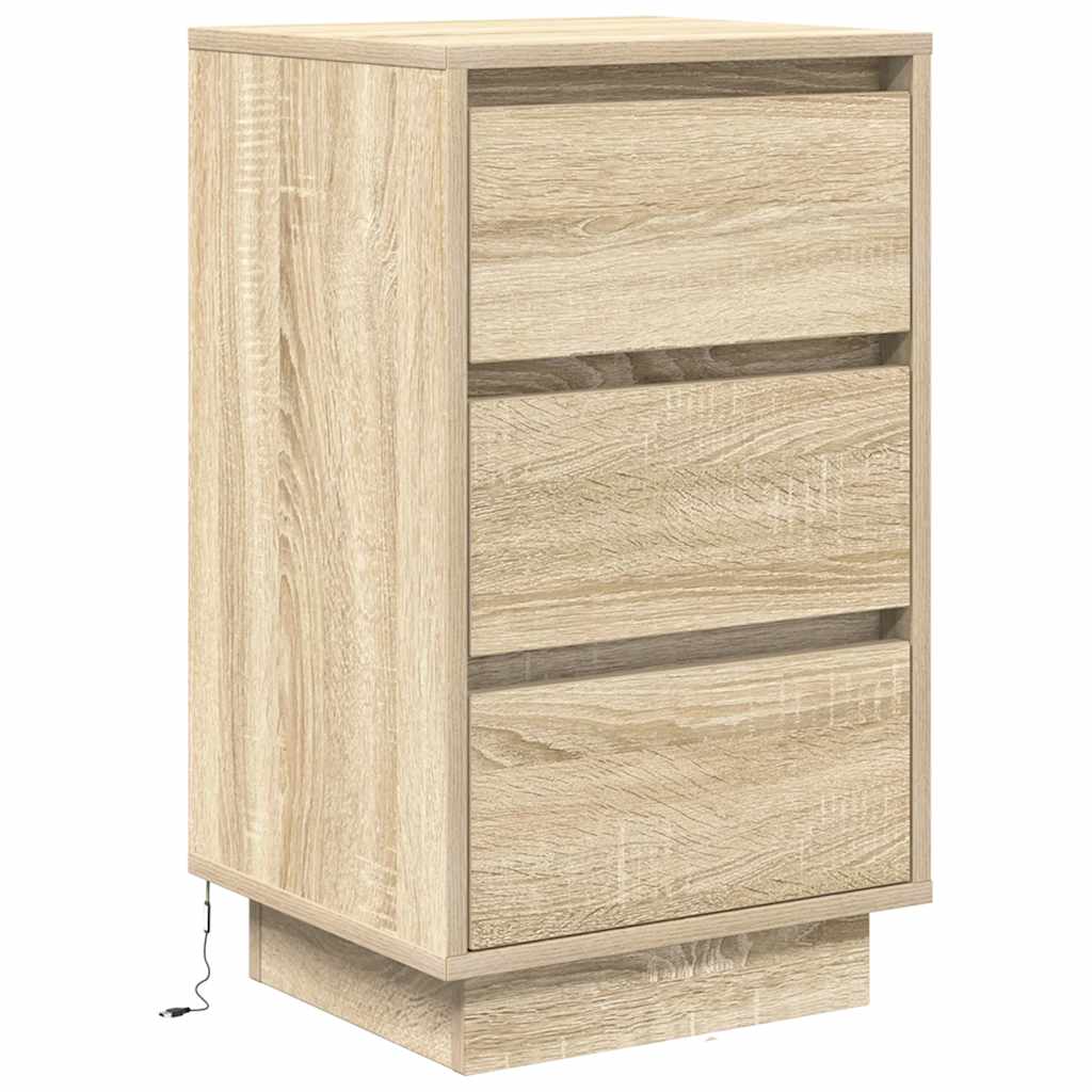 vidaXL Bedside Cabinet with LED Lights Sonoma Oak 38x34x65 cm