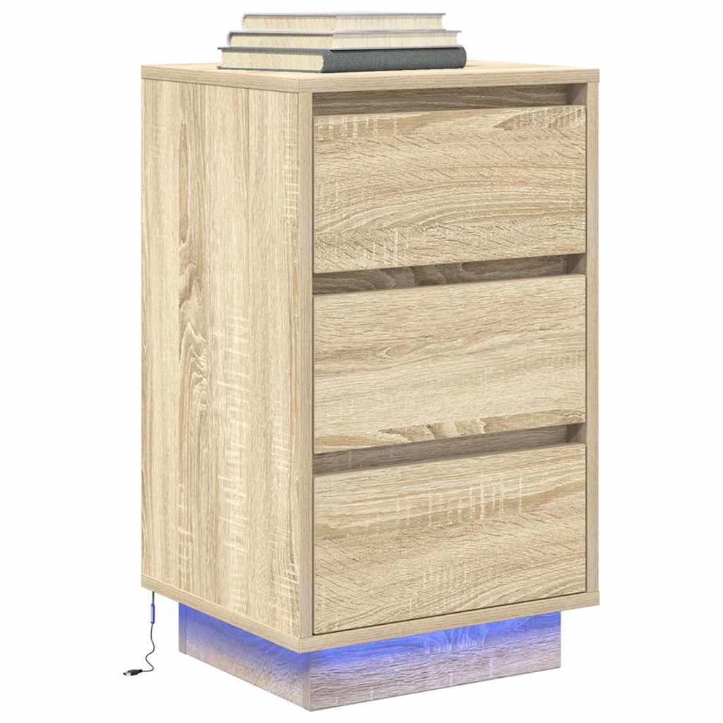 vidaXL Bedside Cabinet with LED Lights Sonoma Oak 38x34x65 cm