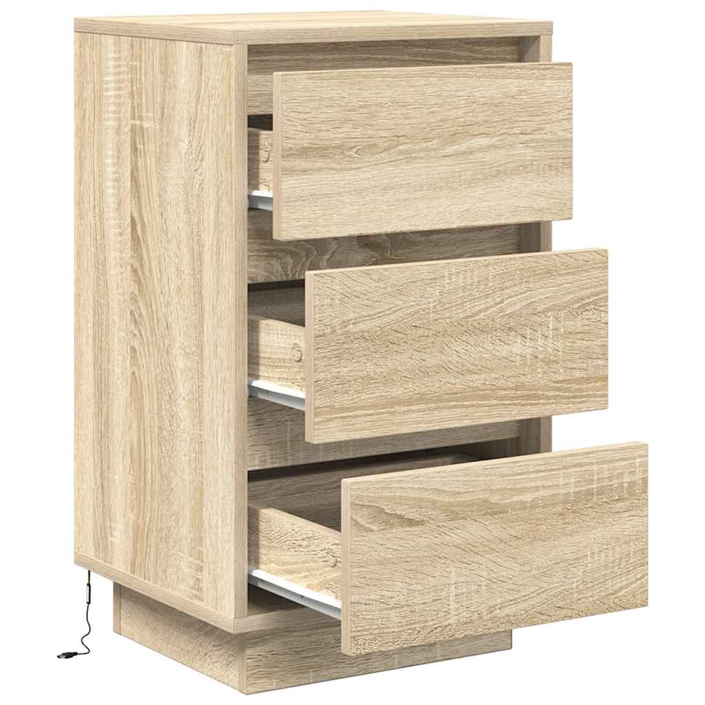 vidaXL Bedside Cabinet with LED Lights Sonoma Oak 38x34x65 cm