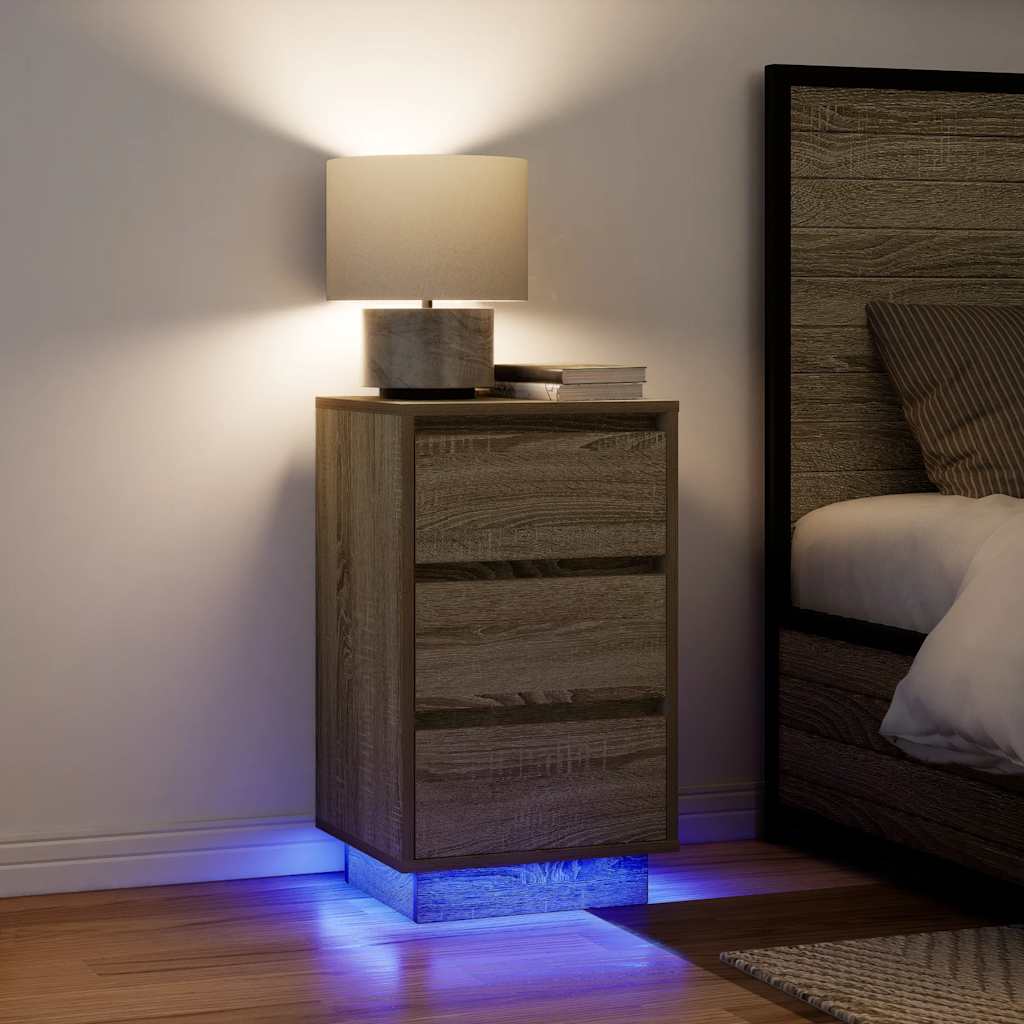 vidaXL Bedside Cabinet with LED Lights Sonoma Oak 38x34x65 cm