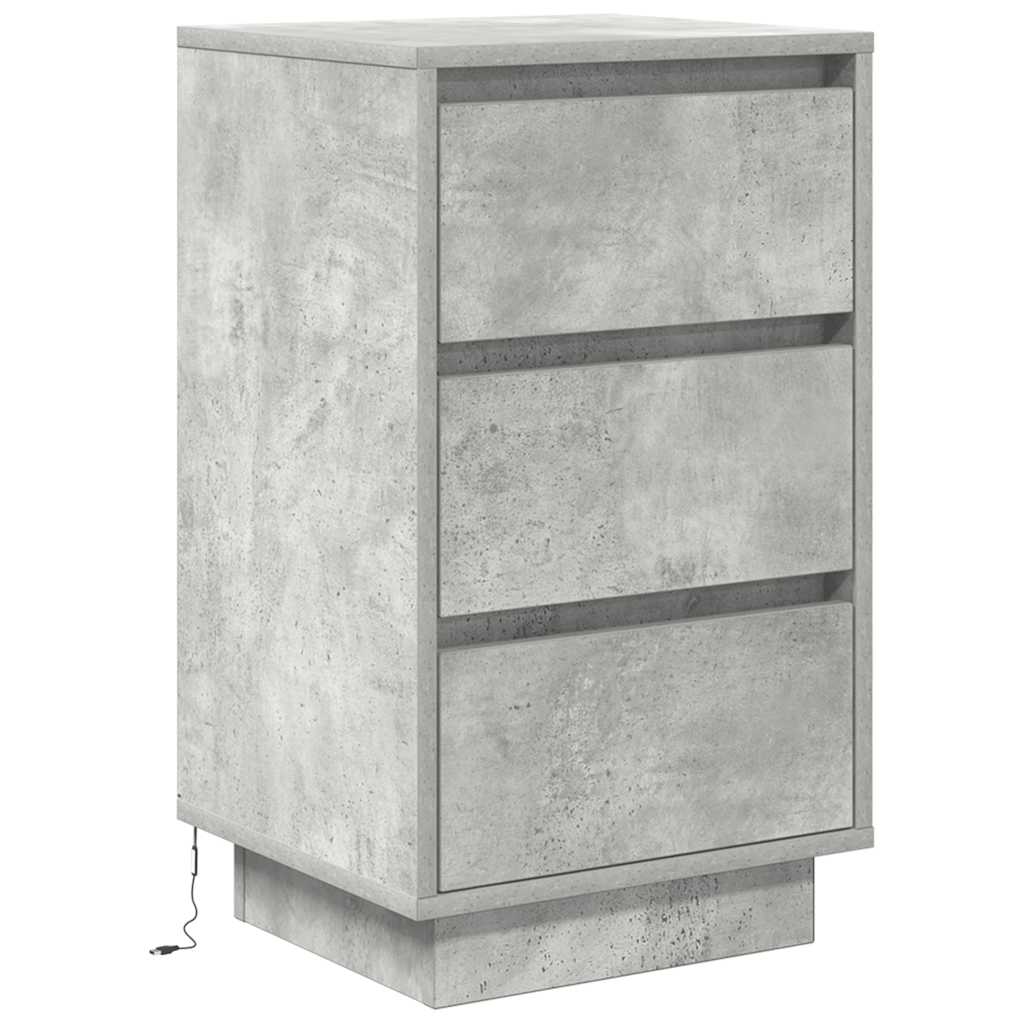 vidaXL Bedside Cabinet with LED Lights Concrete Grey 38x34x65 cm