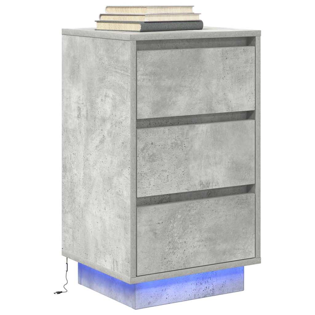 vidaXL Bedside Cabinet with LED Lights Concrete Grey 38x34x65 cm