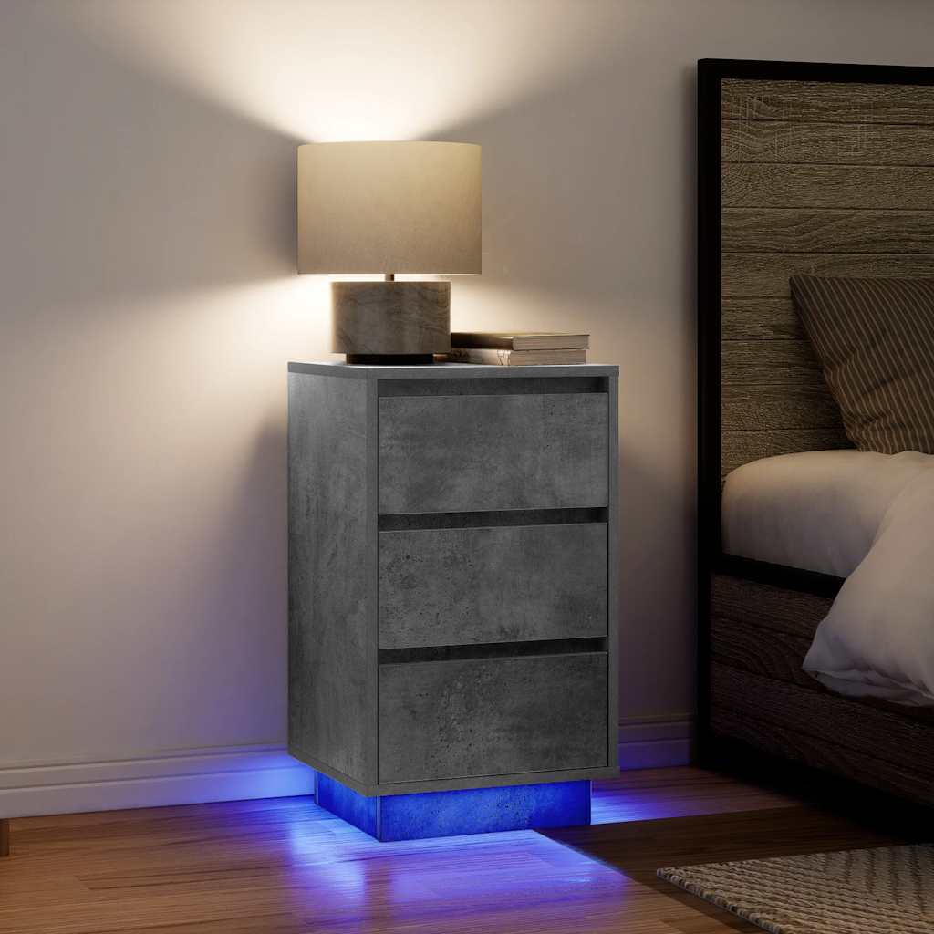 vidaXL Bedside Cabinet with LED Lights Concrete Grey 38x34x65 cm