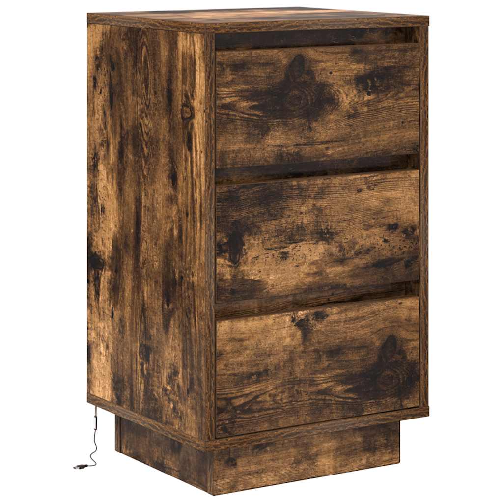 vidaXL Bedside Cabinet with LED Lights Smoked Oak 38x34x65 cm