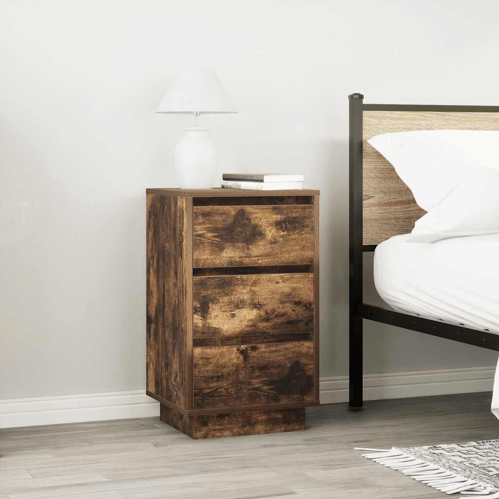 vidaXL Bedside Cabinet with LED Lights Smoked Oak 38x34x65 cm