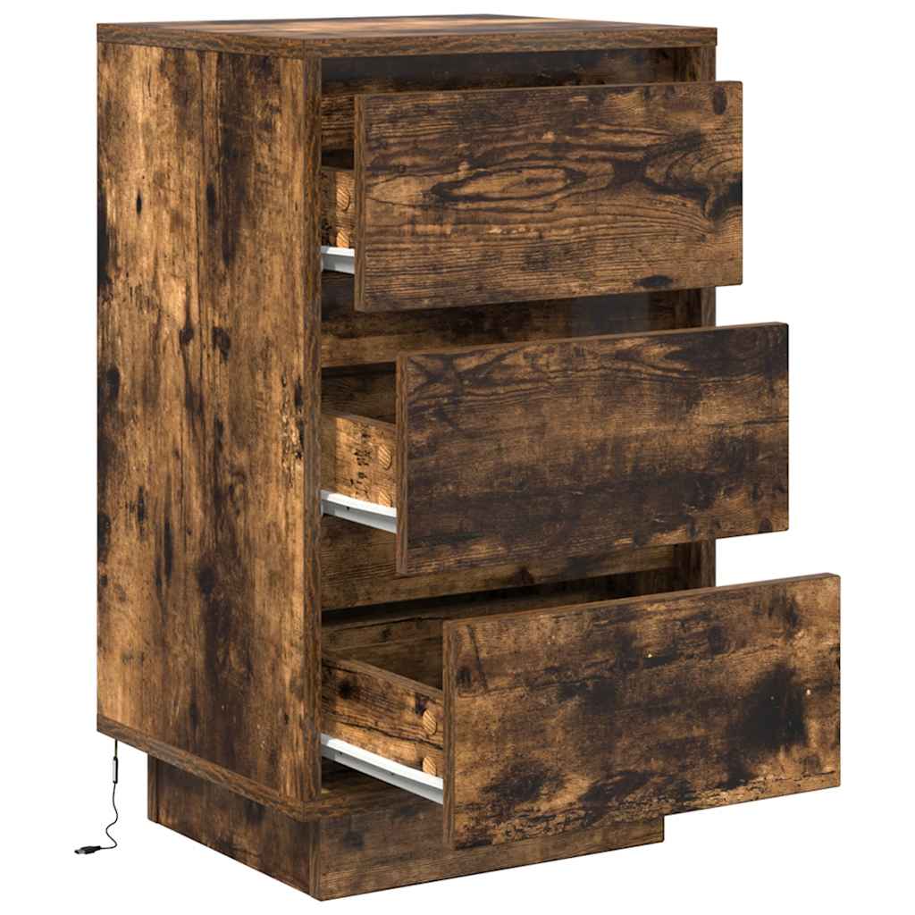 vidaXL Bedside Cabinet with LED Lights Smoked Oak 38x34x65 cm