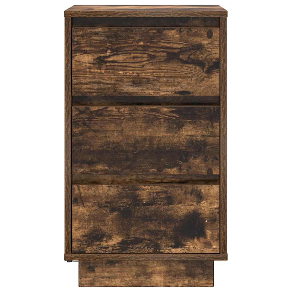 vidaXL Bedside Cabinet with LED Lights Smoked Oak 38x34x65 cm