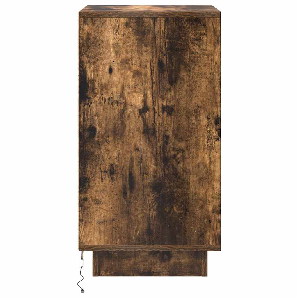 vidaXL Bedside Cabinet with LED Lights Smoked Oak 38x34x65 cm