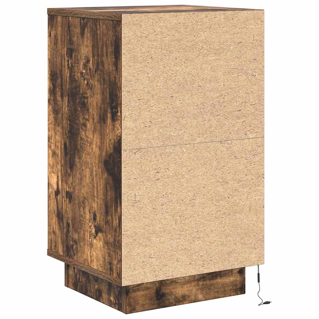 vidaXL Bedside Cabinet with LED Lights Smoked Oak 38x34x65 cm