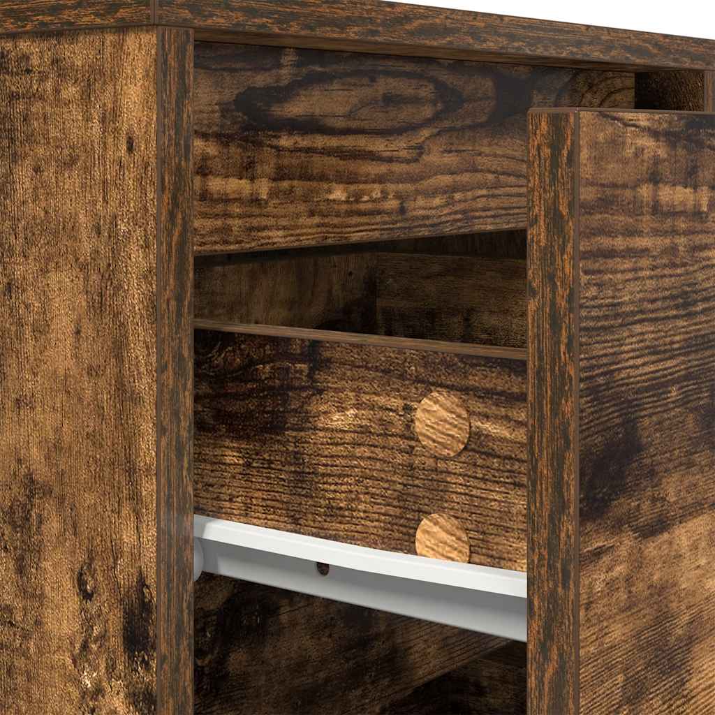 vidaXL Bedside Cabinet with LED Lights Smoked Oak 38x34x65 cm