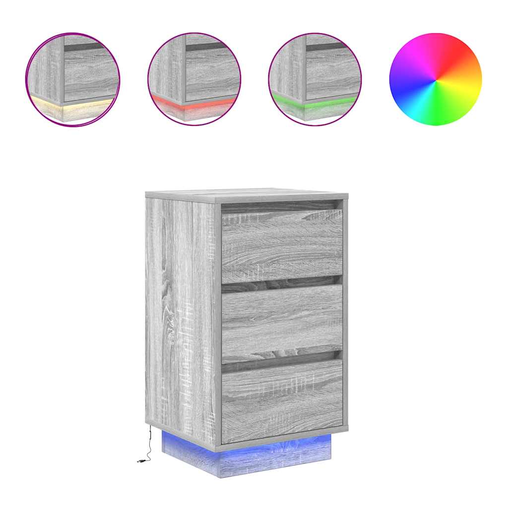 Bedside Cabinet with LED Lights Grey Sonoma 38x34x65 cm