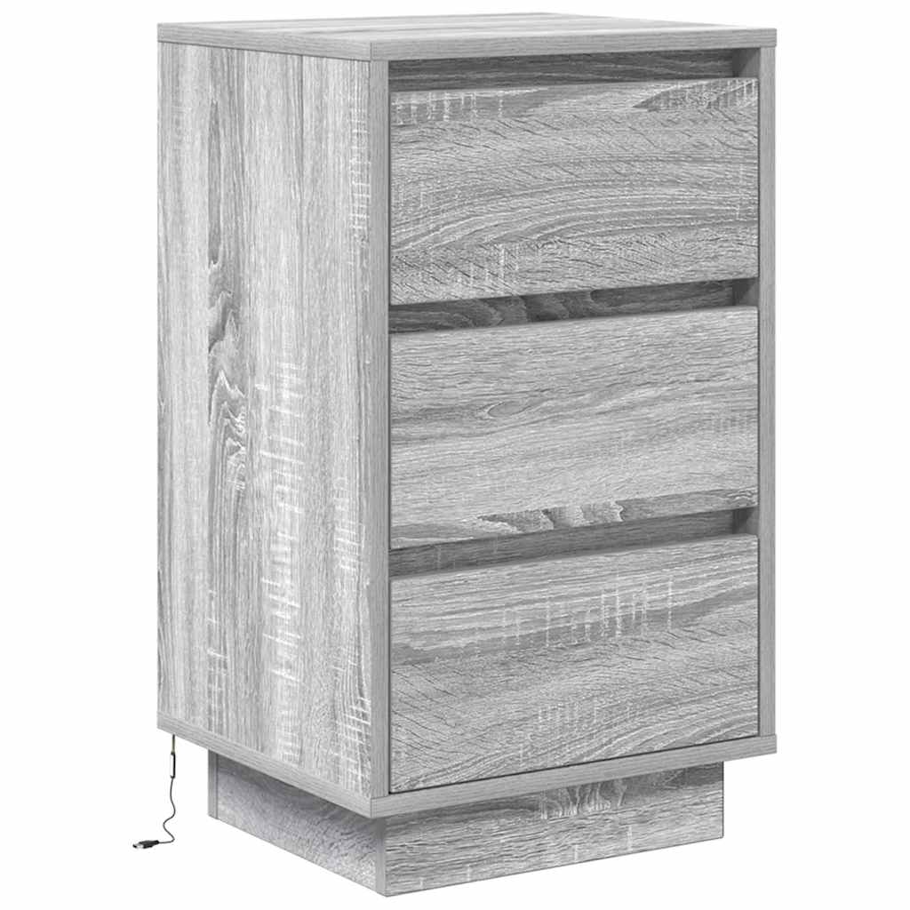 vidaXL Bedside Cabinet with LED Lights Grey Sonoma 38x34x65 cm