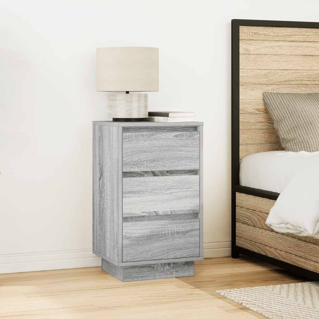 vidaXL Bedside Cabinet with LED Lights Grey Sonoma 38x34x65 cm