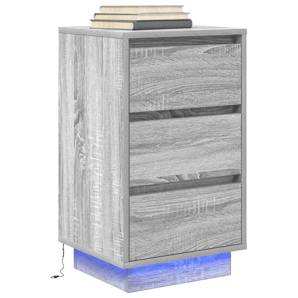 vidaXL Bedside Cabinet with LED Lights Grey Sonoma 38x34x65 cm