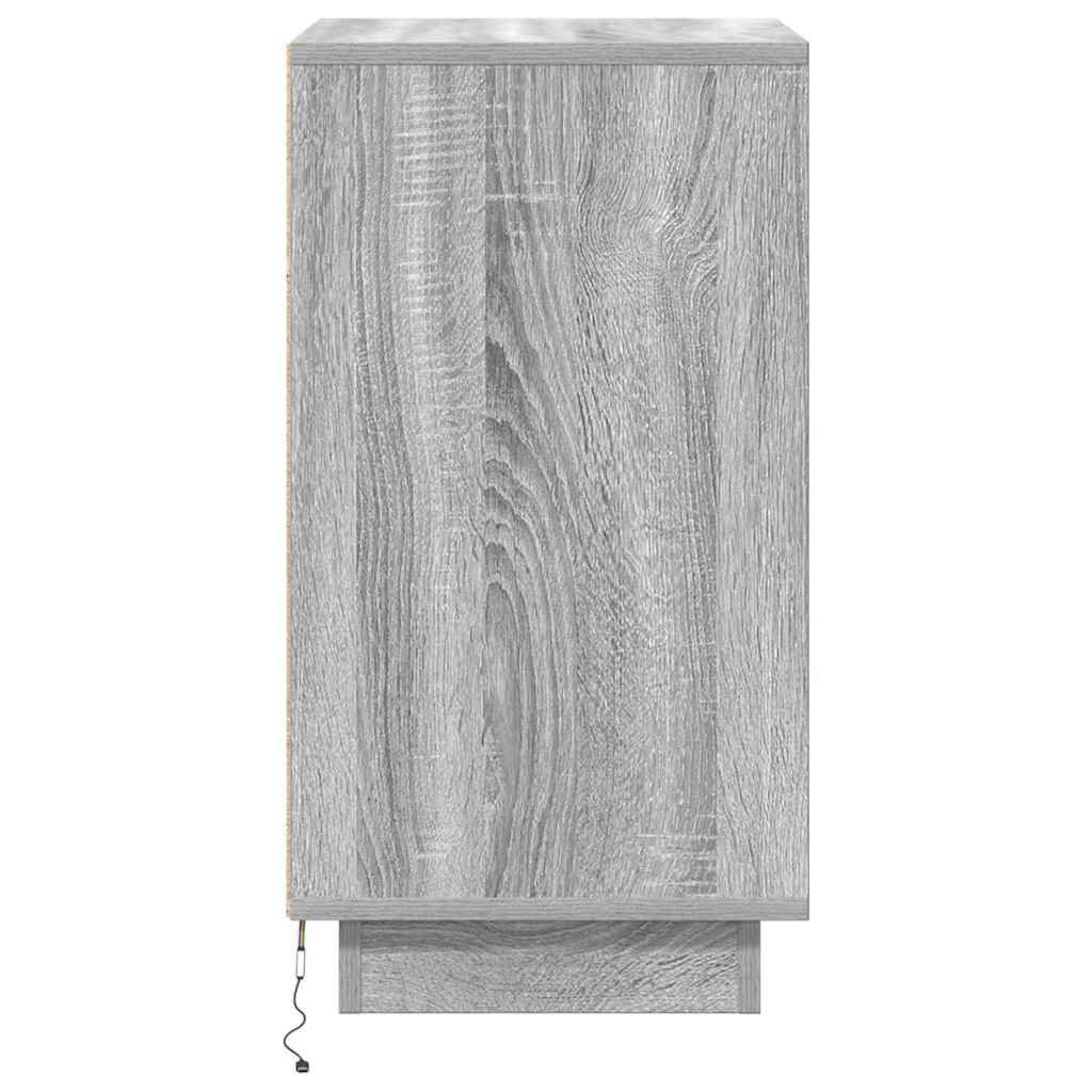 Bedside Cabinet with LED Lights Grey Sonoma 38x34x65 cm
