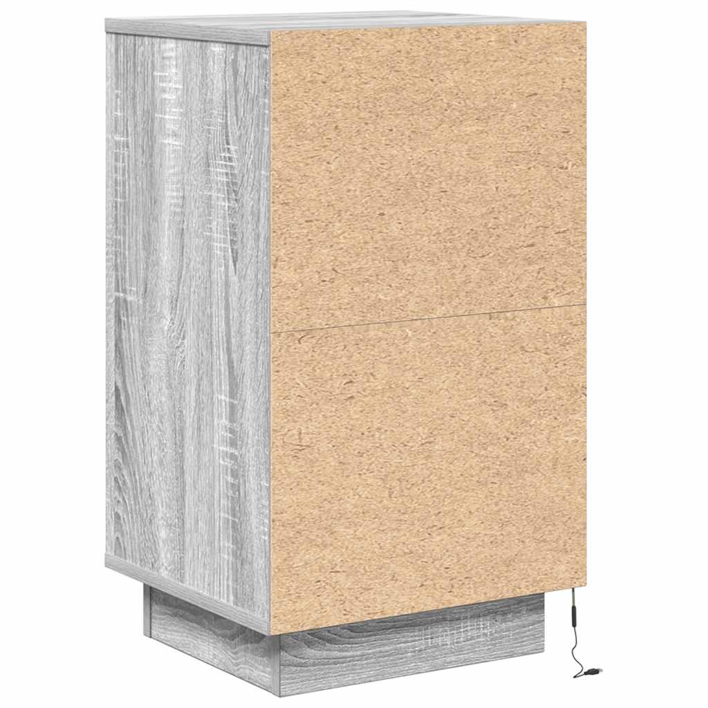 vidaXL Bedside Cabinet with LED Lights Grey Sonoma 38x34x65 cm