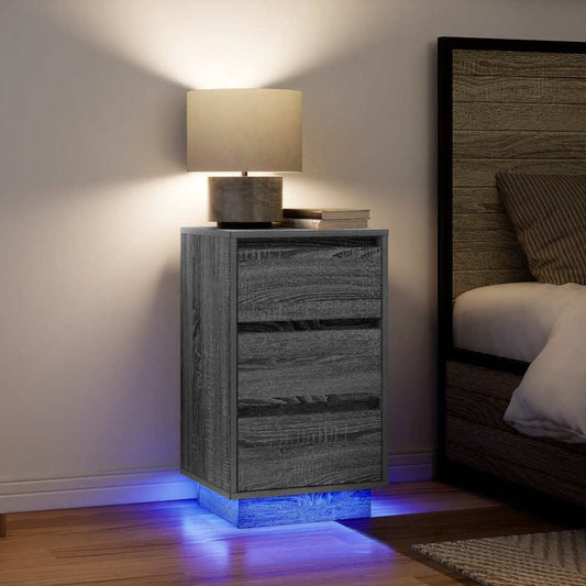 vidaXL Bedside Cabinet with LED Lights Grey Sonoma 38x34x65 cm