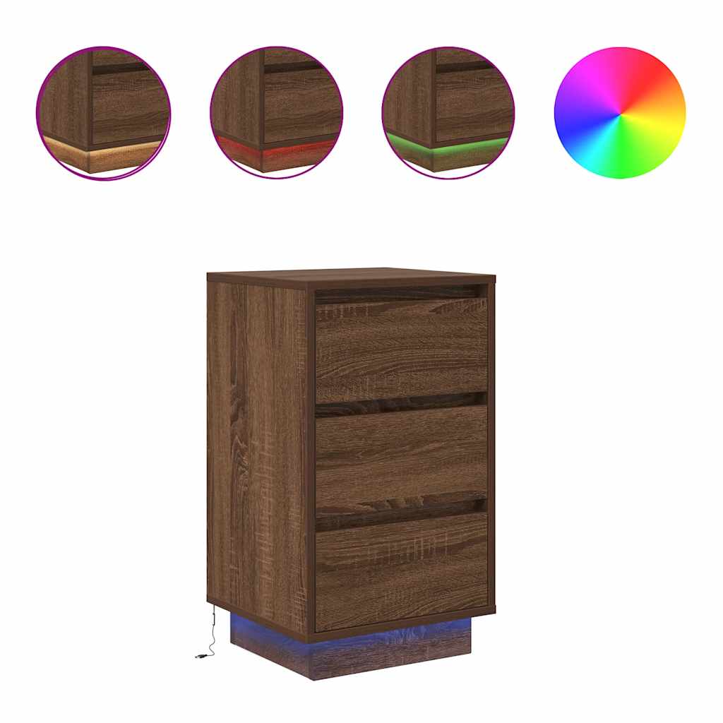 vidaXL Bedside Cabinet with LED Lights Brown Oak 38x34x65 cm