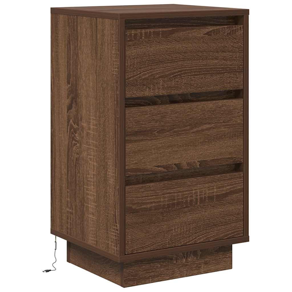 vidaXL Bedside Cabinet with LED Lights Brown Oak 38x34x65 cm