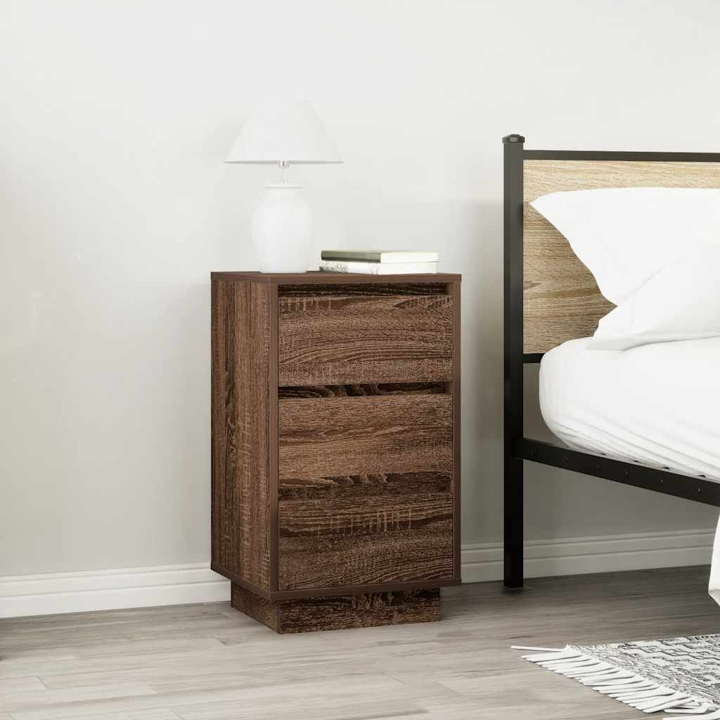 vidaXL Bedside Cabinet with LED Lights Brown Oak 38x34x65 cm